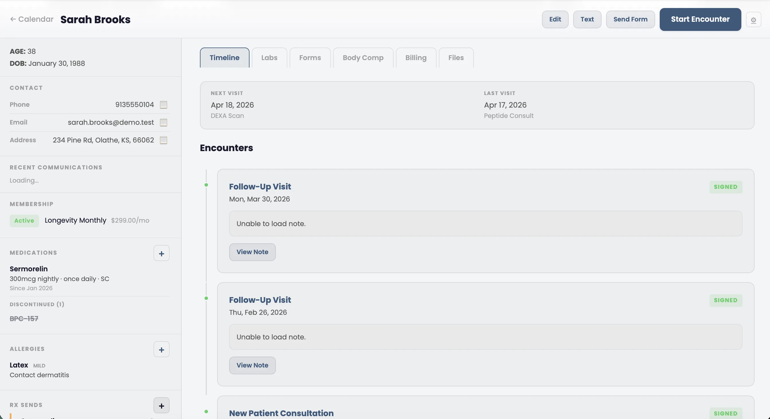 Moonshot EHR demo -- patient chart with clinical timeline, vitals, and medication history